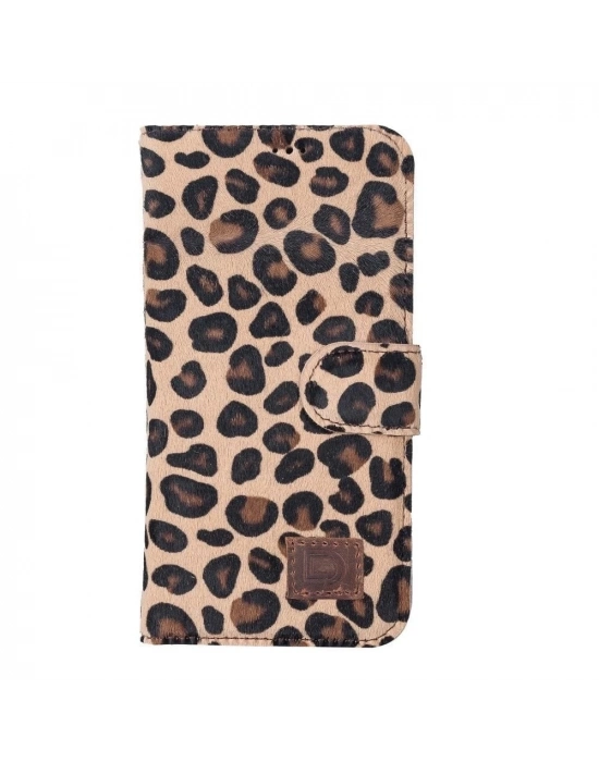 ÇOK SATAN Apple iPhone 13 Pro Uyumlu Deri Cüzdanlı Kılıf Leopar Desen