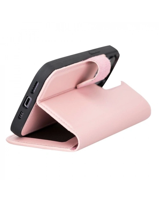 ÇOK SATAN Apple iPhone 13 Pro Uyumlu Deri Cüzdanlı Kılıf NU2 Pembe