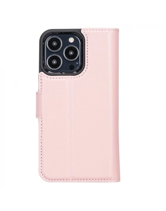ÇOK SATAN Apple iPhone 13 Pro Uyumlu Deri Cüzdanlı Kılıf NU2 Pembe