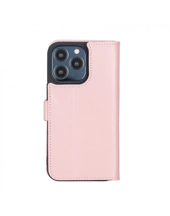 ÇOK SATAN Apple iPhone 13 Pro Uyumlu Deri Cüzdanlı Kılıf Toz Pembe