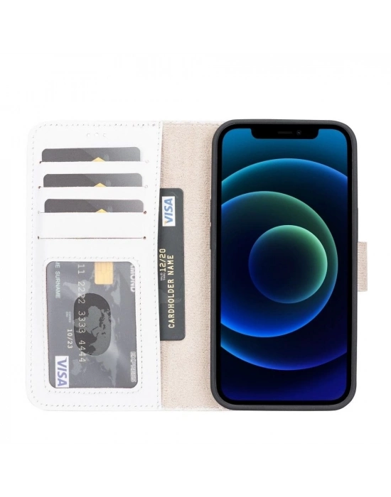 ÇOK SATAN Apple iPhone 13 Uyumlu Deri Cüzdanlı Kılıf F3 Beyaz