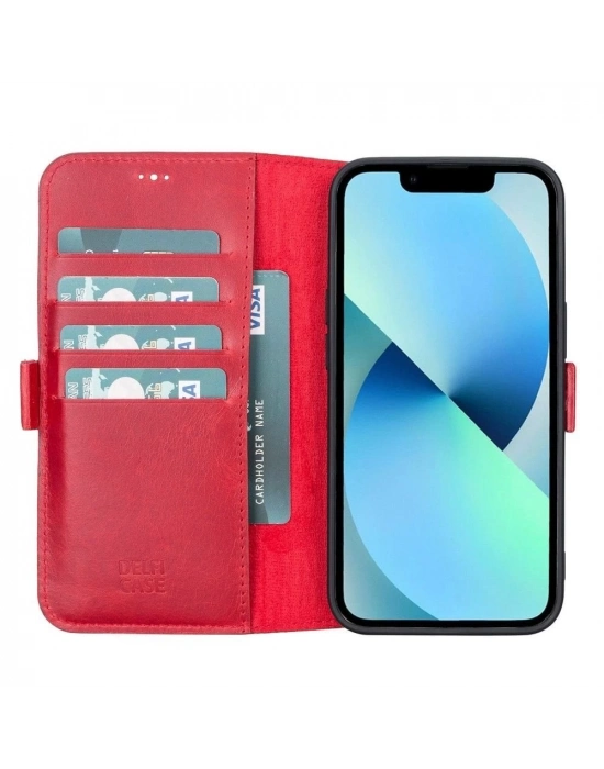 ÇOK SATAN Apple iPhone 13 Uyumlu Deri Cüzdanlı Kılıf Nar Çiçeği