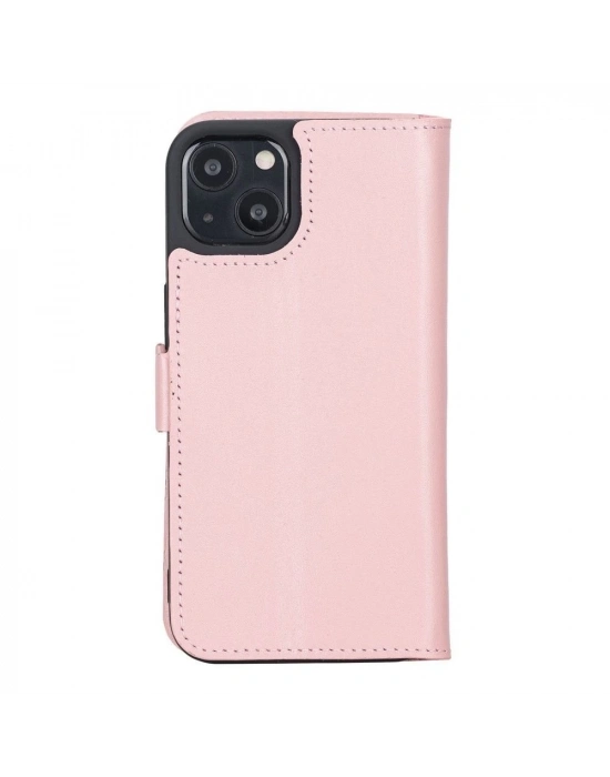 ÇOK SATAN Apple iPhone 13 Uyumlu Deri Cüzdanlı Kılıf Toz Pembe