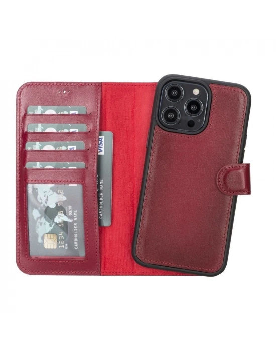 ÇOK SATAN Apple iPhone 14 Pro Max Uyumlu Deri Cüzdanlı Kılıf MWWN V4EF