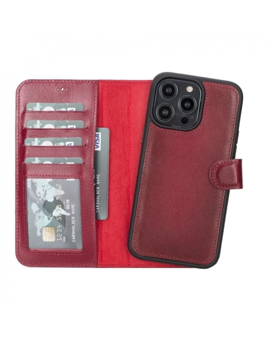 ÇOK SATAN Apple iPhone 14 Pro Max Uyumlu Deri Cüzdanlı Kılıf MWWN V4EF