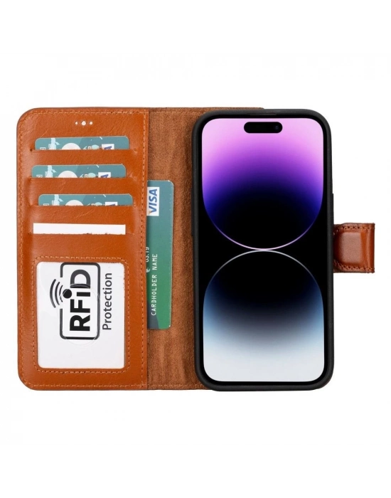 ÇOK SATAN Apple iPhone 15 Plus Uyumlu Deri Cüzdanlı Kılıf MWWN RST2EF Taba