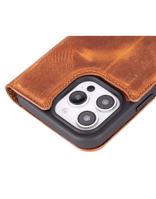 ÇOK SATAN Apple iPhone 16 Pro Max uyumlu, Hakiki Deri, El Yapımı, Cüzdanlı Kılıf, Karamel