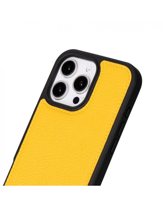 ÇOK SATAN Apple iPhone 16 Pro uyumlu, Hakiki Deri, El Yapımı, Cüzdanlı Kılıf, Limon Sarı