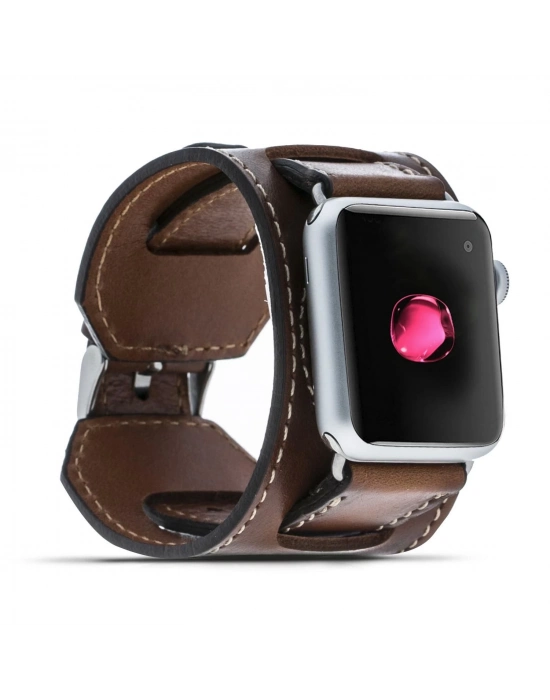 ÇOK SATAN Apple Watch Uyumlu Deri Kordon 38-40-41mm Cuff Taba