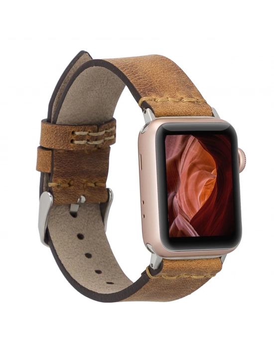 ÇOK SATAN Apple Watch Uyumlu Deri Kordon 38-40-41mm G19-BA7 Taba
