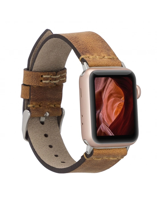 ÇOK SATAN Apple Watch Uyumlu Deri Kordon 38-40-41mm G19-BA7 Taba