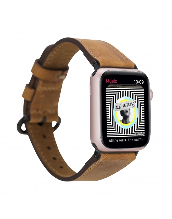 ÇOK SATAN Apple Watch Uyumlu Deri Kordon 38-40-41mm Roma G19 Taba