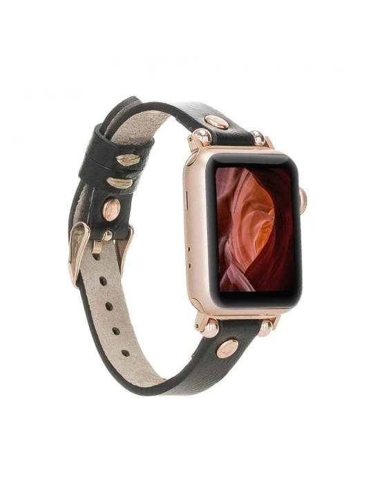ÇOK SATAN Apple Watch Uyumlu Deri Kordon 38-40-41mm RT RST1 Siyah