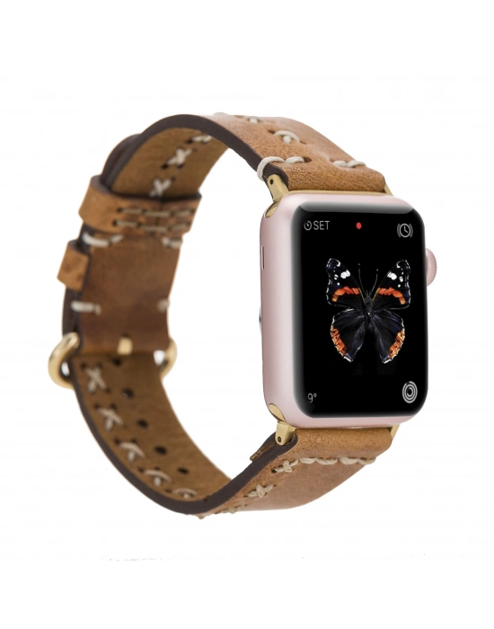 ÇOK SATAN Apple Watch Uyumlu Deri Kordon 42-44-45mm Aqua V18 Taba