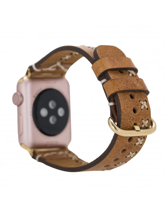ÇOK SATAN Apple Watch Uyumlu Deri Kordon 42-44-45mm Aqua V18 Taba