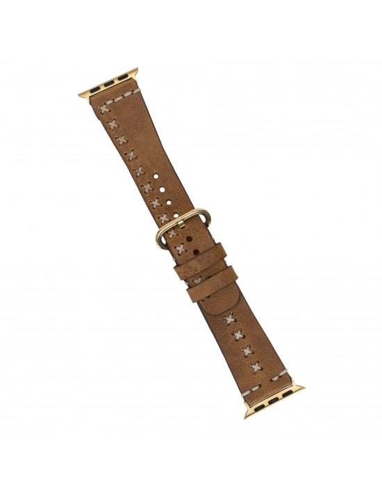 ÇOK SATAN Apple Watch Uyumlu Deri Kordon 42-44-45mm Aqua V18 Taba
