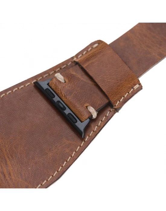 ÇOK SATAN Apple Watch Uyumlu Deri Kordon 42-44-45mm Cuff V18