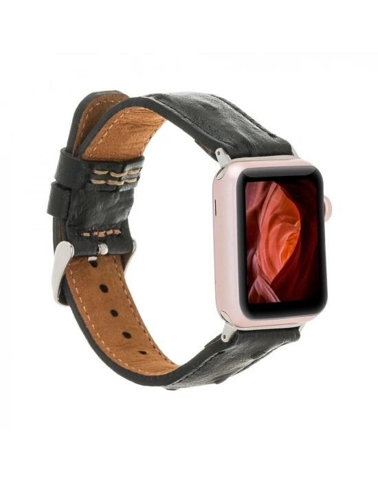 ÇOK SATAN Apple Watch Uyumlu Deri Kordon 42-44-45mm DE5 Siyah