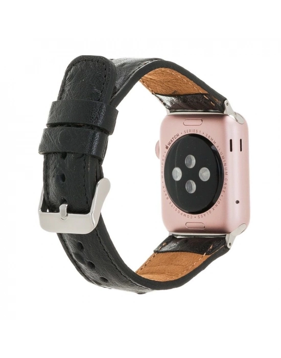 ÇOK SATAN Apple Watch Uyumlu Deri Kordon 42-44-45mm DE5 Siyah