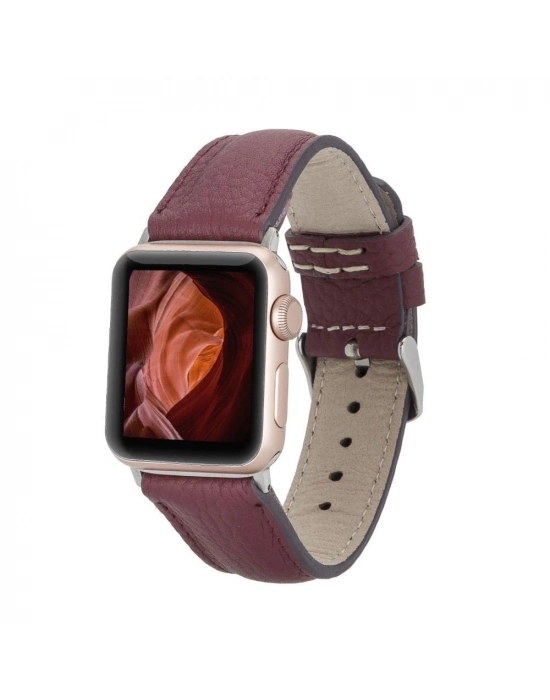 ÇOK SATAN Apple Watch Uyumlu Deri Kordon 42-44-45mm FL6 Bordo