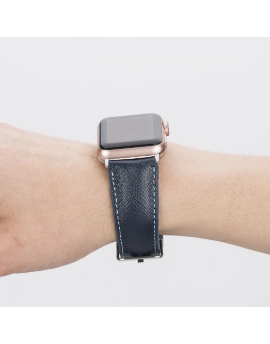 ÇOK SATAN Apple Watch Uyumlu Deri Kordon 42-44-45mm G3 Lacivert