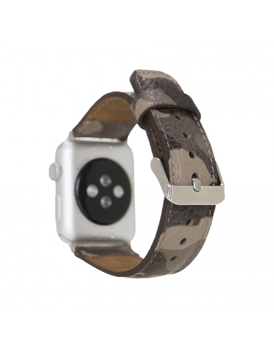 ÇOK SATAN Apple Watch Uyumlu Deri Kordon 42-44-45mm Kamuflaj Bej