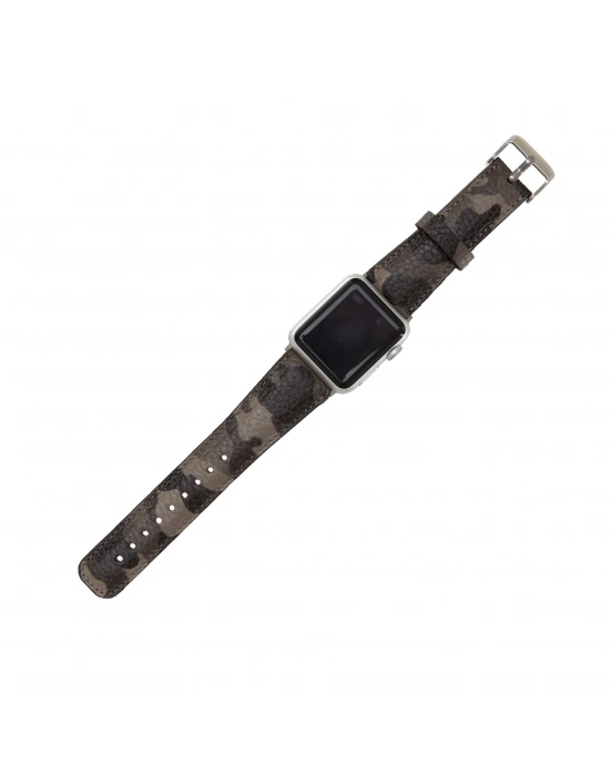 ÇOK SATAN Apple Watch Uyumlu Deri Kordon 42-44-45mm Kamuflaj Bej