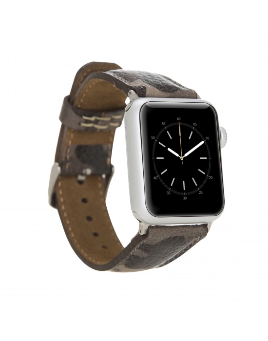 ÇOK SATAN Apple Watch Uyumlu Deri Kordon 42-44-45mm Kamuflaj Bej