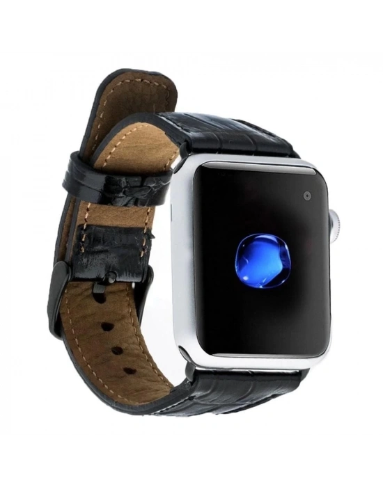 ÇOK SATAN Apple Watch Uyumlu Deri Kordon 42-44-45mm Kroko Siyah