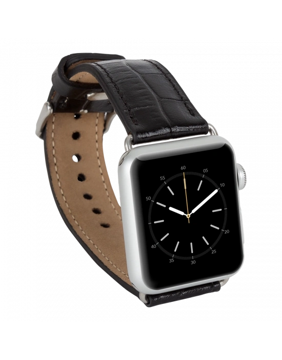 ÇOK SATAN Apple Watch Uyumlu Deri Kordon 42-44-45mm Kroko Siyah