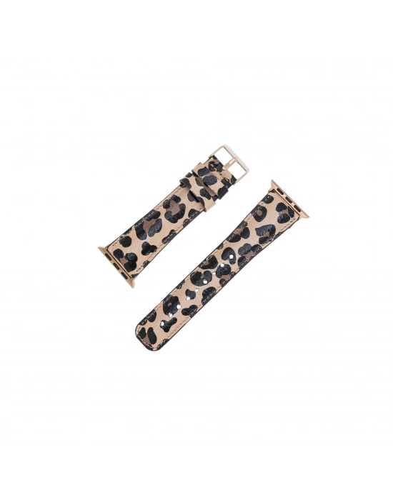 ÇOK SATAN Apple Watch Uyumlu Deri Kordon 42-44-45mm Leopar NE