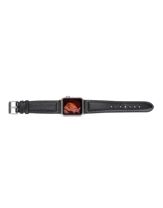 ÇOK SATAN Apple Watch Uyumlu Deri Kordon 42-44-45mm NM1-AS1 Siyah