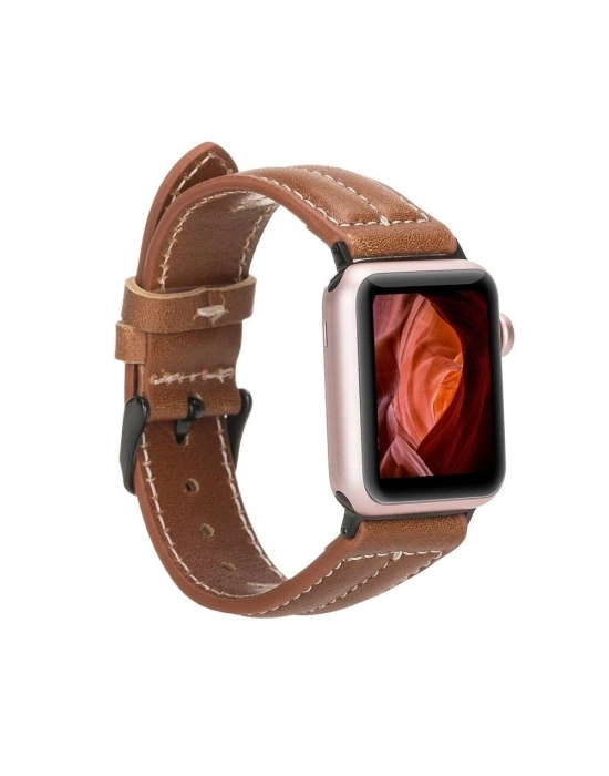 ÇOK SATAN Apple Watch Uyumlu Deri Kordon 42-44-45mm NM3-AS2 Taba