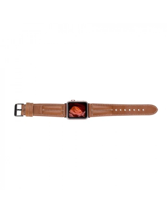 ÇOK SATAN Apple Watch Uyumlu Deri Kordon 42-44-45mm NM3-AS2 Taba