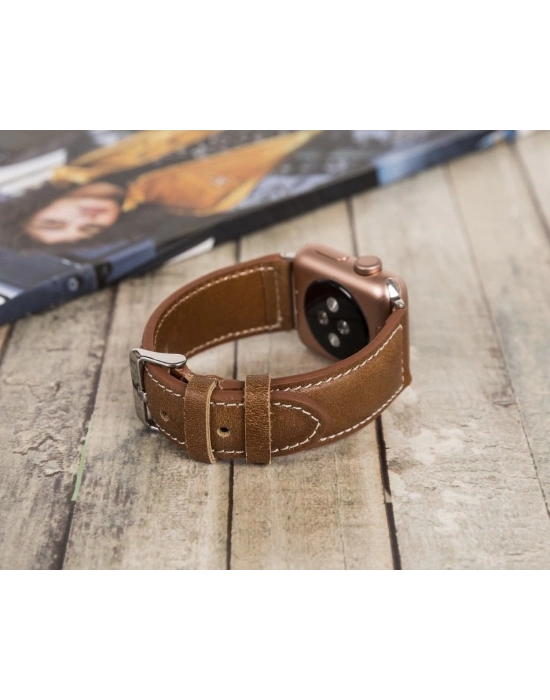 ÇOK SATAN Apple Watch Uyumlu Deri Kordon 42-44-45mm NM4-AS2 Taba