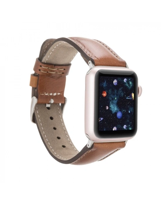 ÇOK SATAN Apple Watch Uyumlu Deri Kordon 42-44-45mm RST2EF Taba