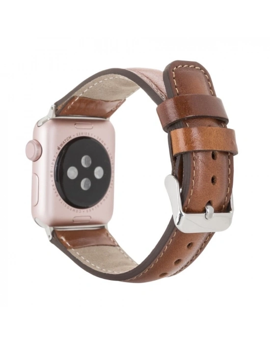 ÇOK SATAN Apple Watch Uyumlu Deri Kordon 42-44-45mm RST2EF Taba