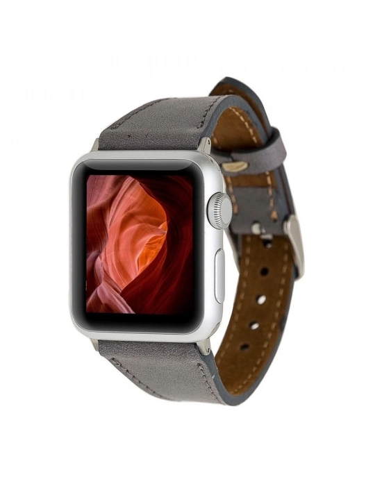 ÇOK SATAN Apple Watch Uyumlu Deri Kordon 42-44-45mm Slim RST9 Gri