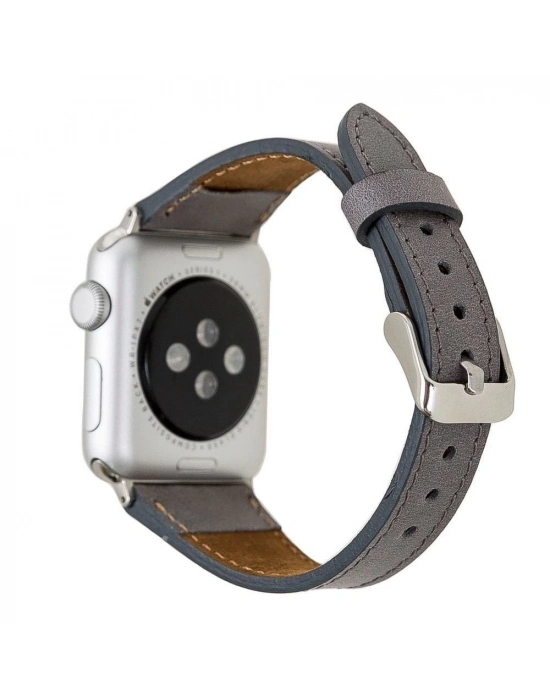 ÇOK SATAN Apple Watch Uyumlu Deri Kordon 42-44-45mm Slim RST9 Gri