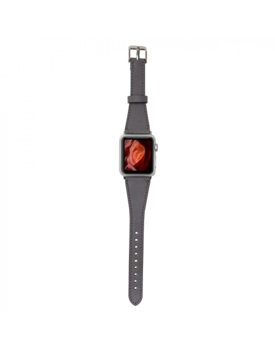 ÇOK SATAN Apple Watch Uyumlu Deri Kordon 42-44-45mm Slim RST9 Gri