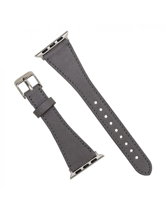 ÇOK SATAN Apple Watch Uyumlu Deri Kordon 42-44-45mm Slim RST9 Gri