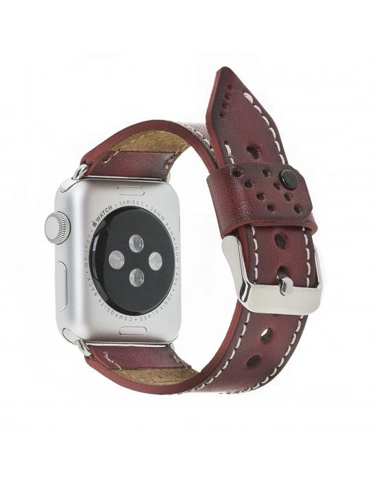 ÇOK SATAN Apple Watch Uyumlu Deri Kordon 42-44-45mm SM25 Bordo