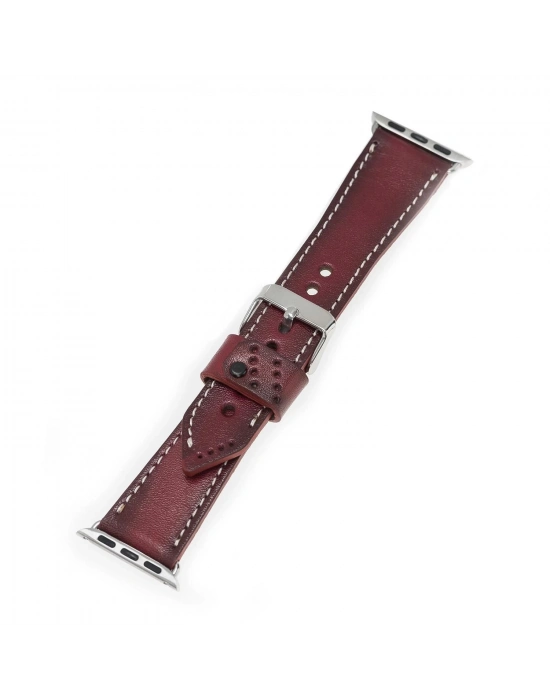ÇOK SATAN Apple Watch Uyumlu Deri Kordon 42-44-45mm SM25 Bordo