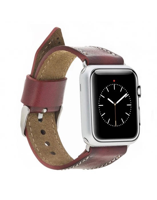 ÇOK SATAN Apple Watch Uyumlu Deri Kordon 42-44-45mm SM25 Bordo