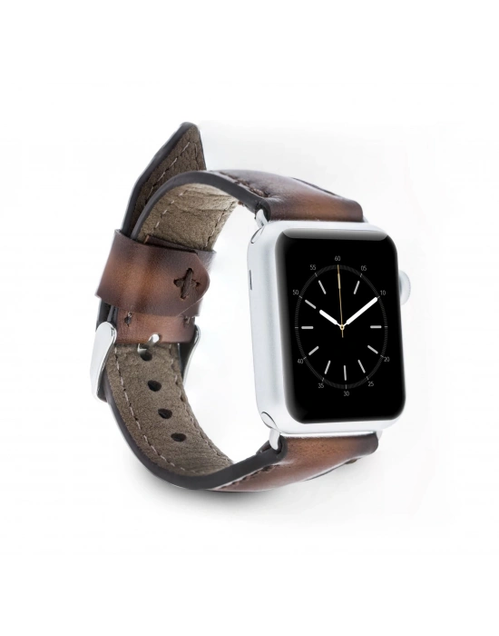 ÇOK SATAN Apple Watch Uyumlu Deri Kordon 42-44-45mm SM26 Kahve