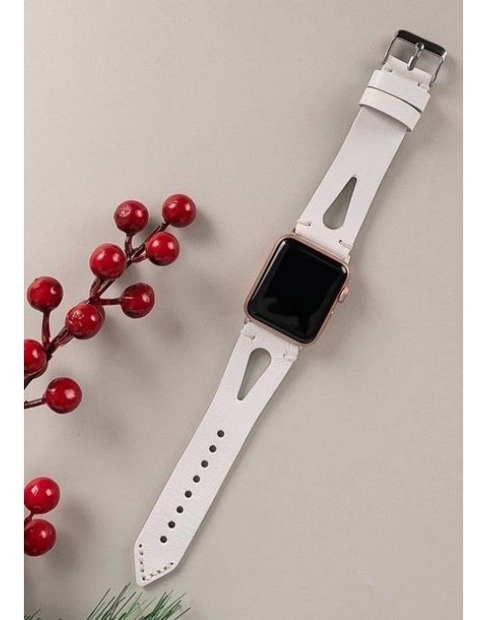 ÇOK SATAN Apple Watch Uyumlu Deri Kordon BA2 42-44-45mm F3 Beyaz