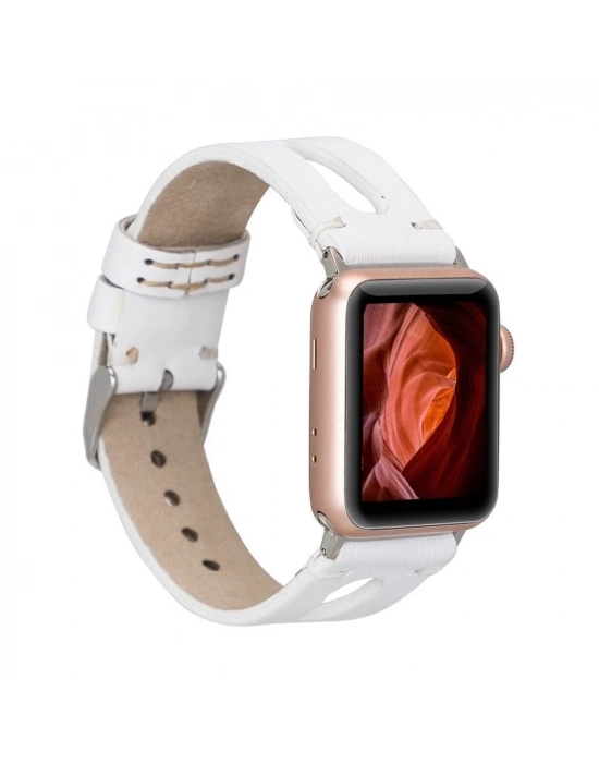 ÇOK SATAN Apple Watch Uyumlu Deri Kordon BA2 42-44-45mm F3 Beyaz