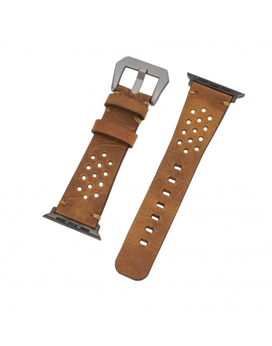 ÇOK SATAN Apple Watch Uyumlu Deri Kordon Vigo 42-44-45mm G19 Taba