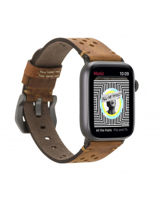 ÇOK SATAN Apple Watch Uyumlu Deri Kordon Vigo 42-44-45mm G19 Taba