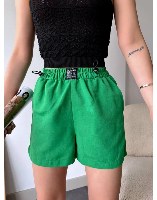 Armalı keten şort yeşil s251003